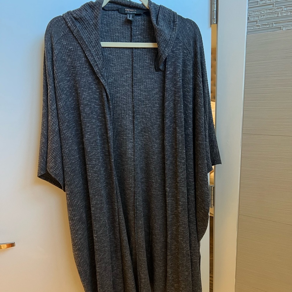 Hooded long sweater with hood
